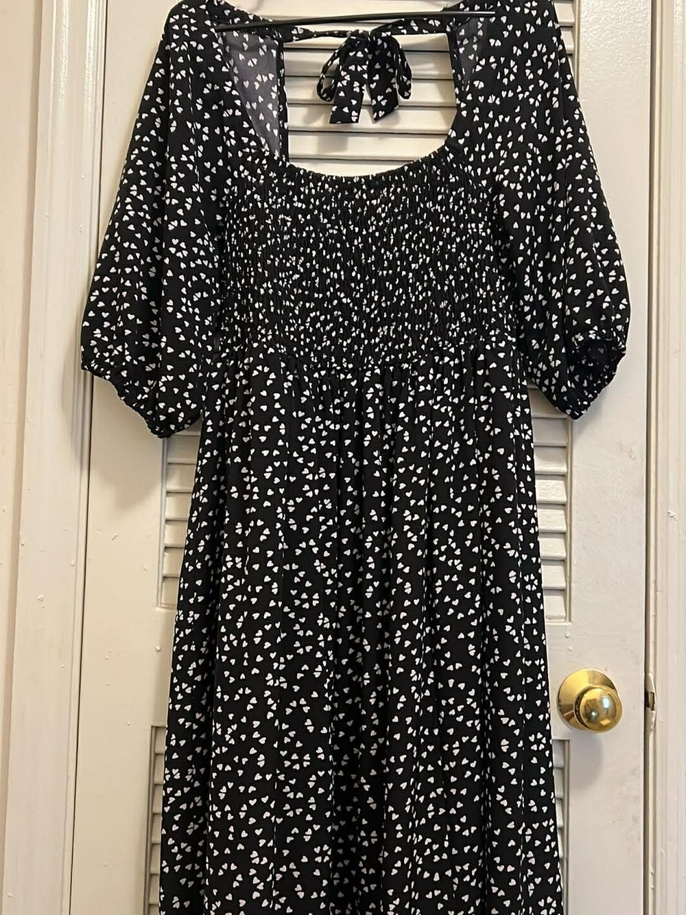Black Heart Print Smocked Maxi Dress - Women